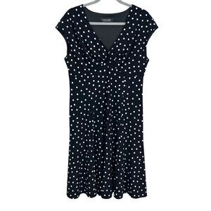 Black Label Evan Picone Women Dress VNeck Polka Dot Cap Sleeve Black Sz 12*
